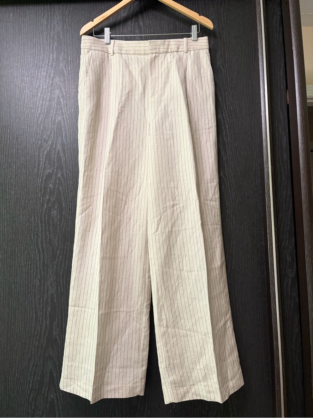 Mango Beige Pinstripe Wide-Leg Trousers